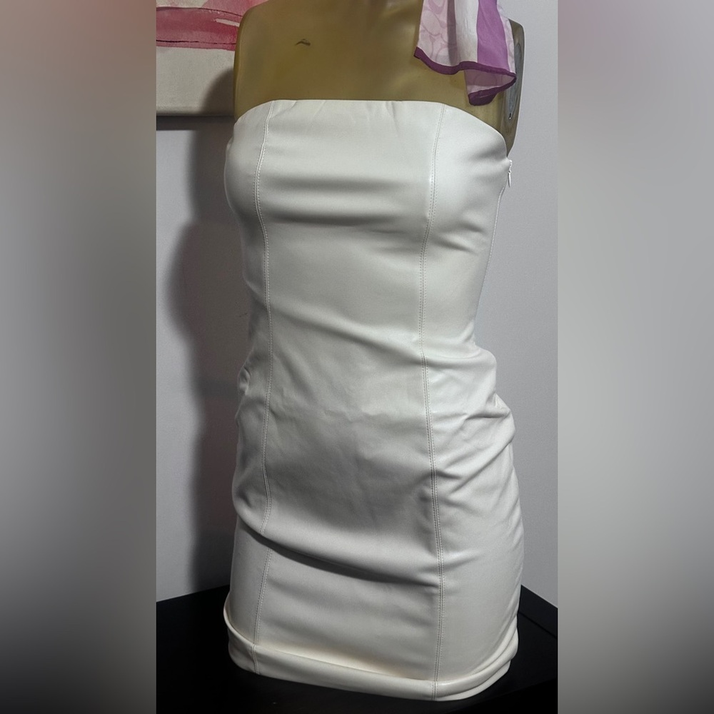 LBLC the Label: The LUCA DRESS. IVORY  VEGAN LEATHER MINI TUBE DRESS NWT. Sz S